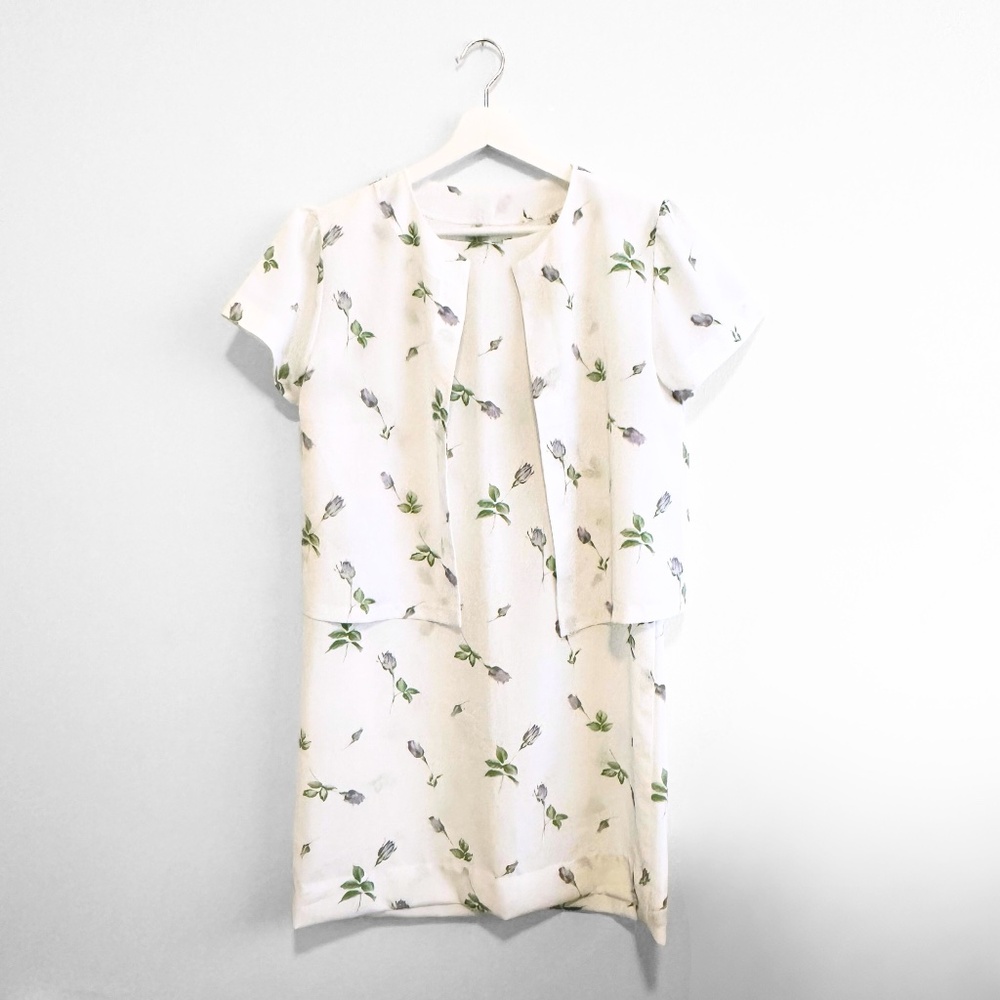 Handmade Pretty Women's Sleeveless Dress & Blouse/Coverup Floral White Large